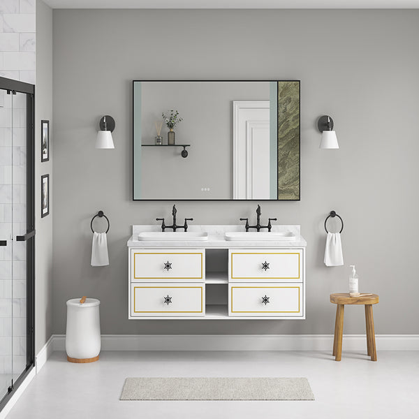 60 in. W x 23 in. D x21 in. H Mircus Double Bath Vanity in with White Carrara Top with White Sink