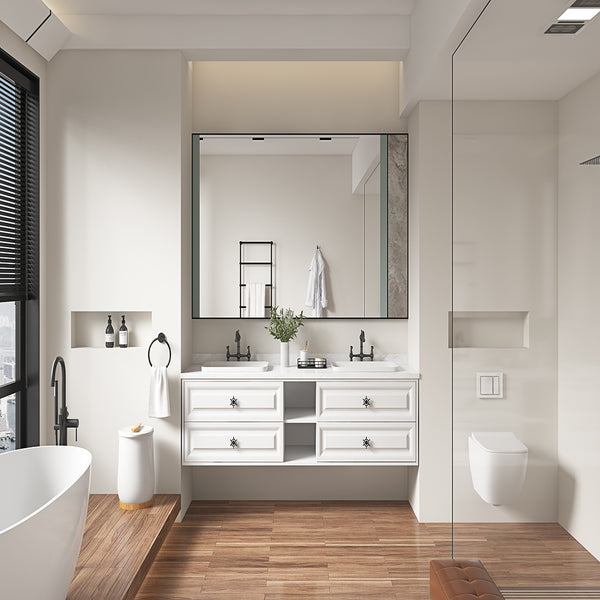 84in. W x 23 in. D x21 in. H Mircus Double Bath Vanity in with White Carrara Top with White Sink