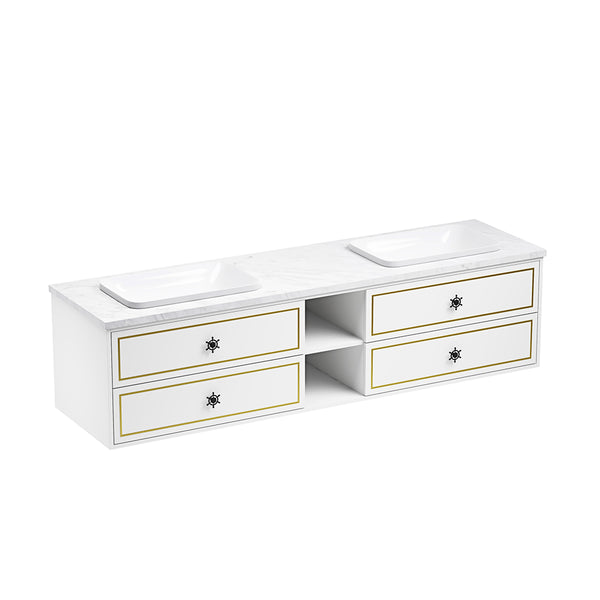 84 in. W x 23 in. D x21 in. H Double Bath Vanity in with White Carrara Top with White Sink - Mircus