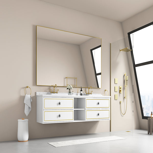 96 in. W x 23 in. D x21 in. H Modern Double Bath Vanity in with White Carrara Top with White Sink - Mircus