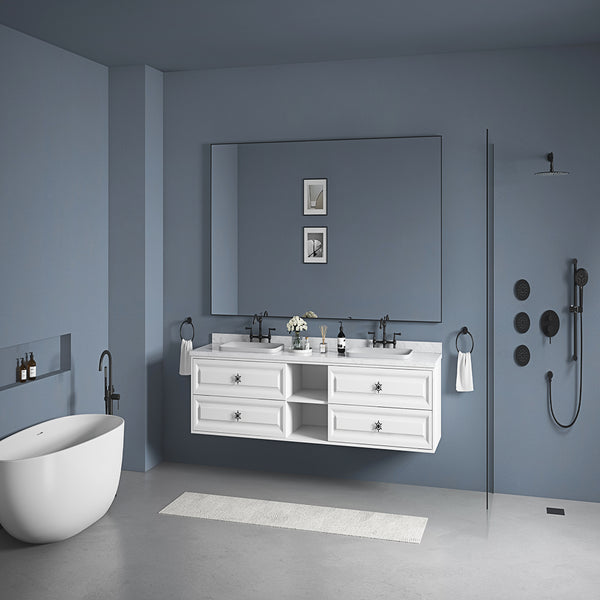 96 in. W x 23 in. D x21 in. H Mircus Double Bath Vanity in with White Carrara Top with White Sink