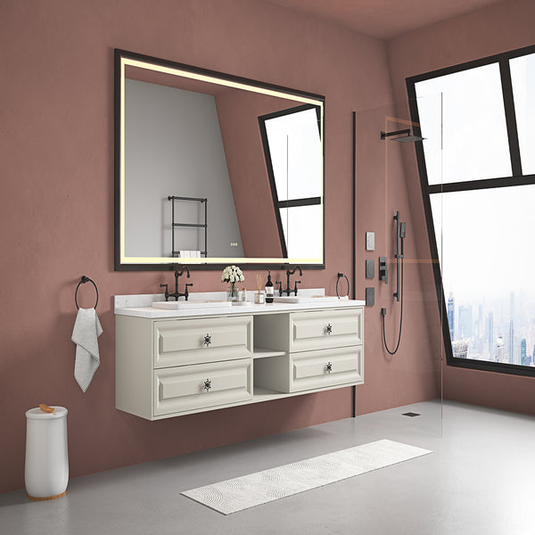 96in. W x 23 in. D x21 in. H Mircus Double Bath Vanity in with White Carrara Top with White Sink