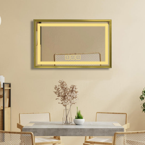 Mircus 42x24 Gold Framed Dining Room LED Mirror for US | Anti-Fog | Dimmable
