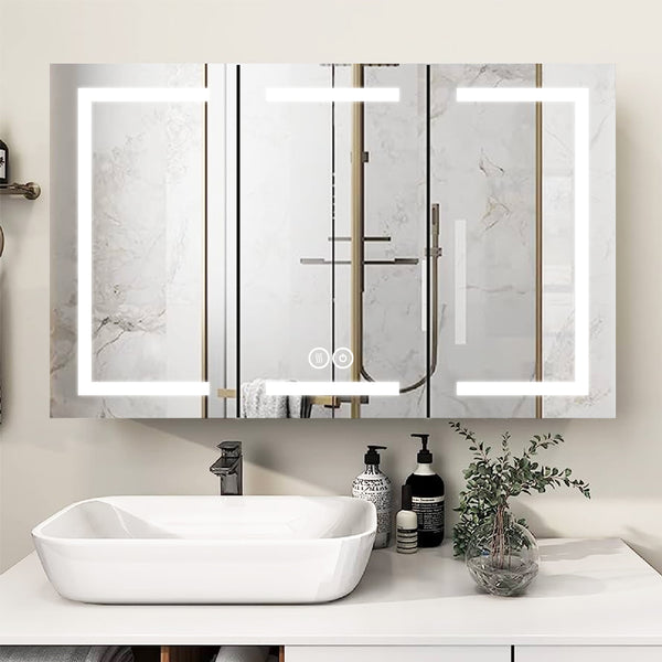 Mircus 48x30 luxury bathroom mirror cabinets for US | LED medicine cabinet with defogger