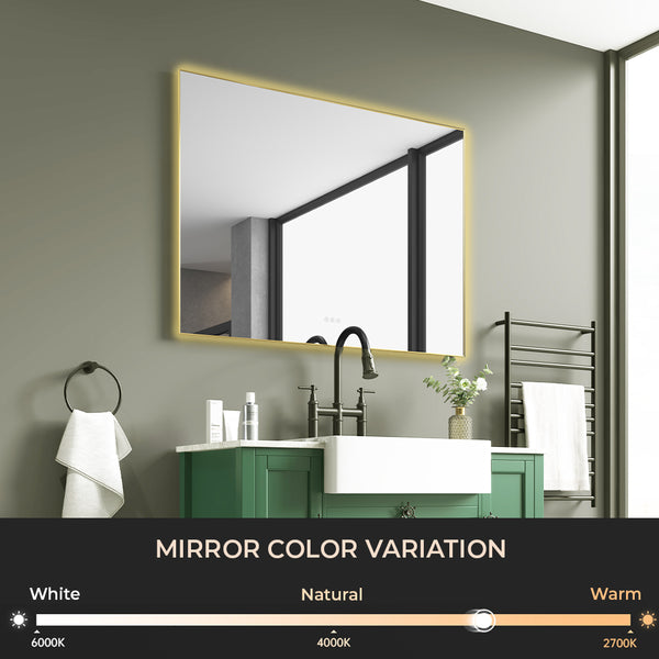 Mircus 48x36 Inch Gold Frame Backlit LED lighted Bathroom Vanity Mirror
