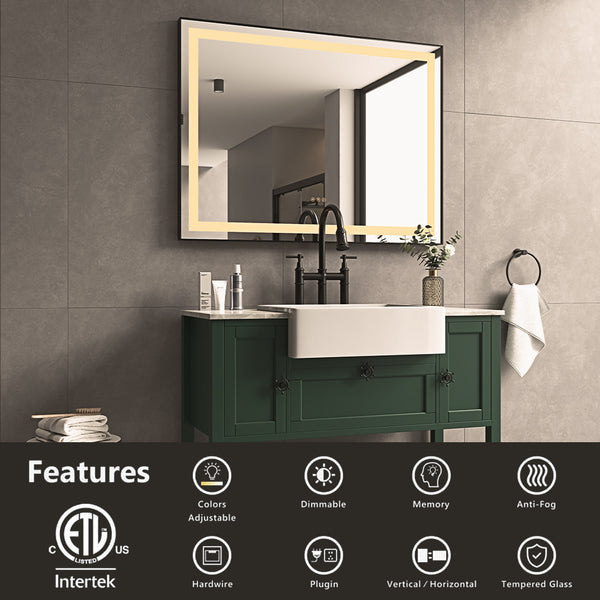Mircus 48x36 LED Bathroom Mirror | Color Adjustable | Anti-Fog | Memory