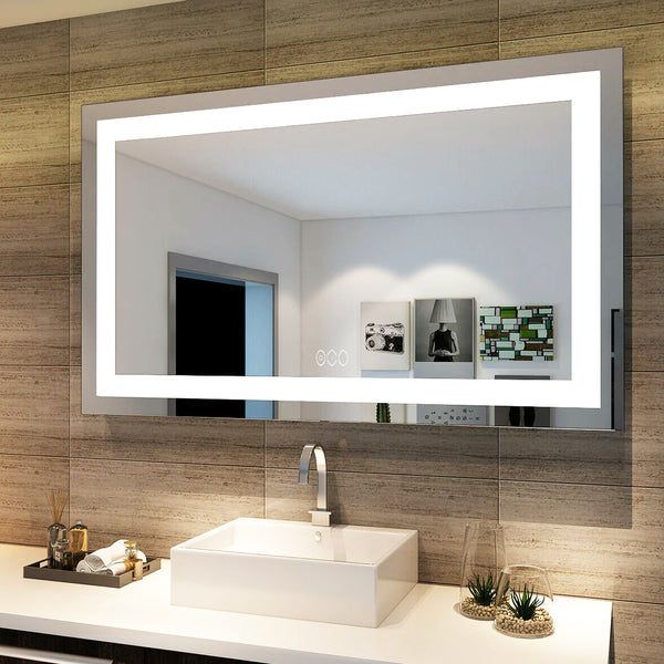 Mircus 72x48 Frameless LED Single Bathroom Mirror in Polished Crystal + Anti-Fog