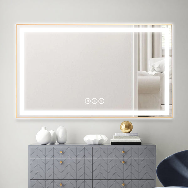 Mircus Super Bright Gold Framed 84x36 Living Room Bathroom LED Mirror + Anti-fog
