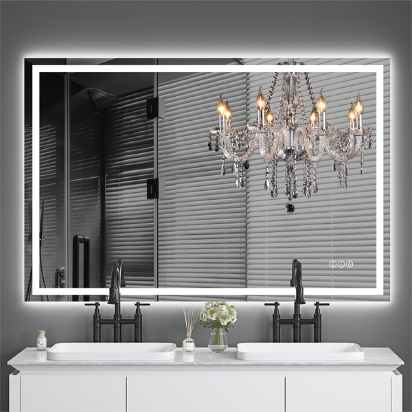 Frameless 40"x32" LED Bathroom Mirror with Backlit & Front Light | Anti-Fog | Dimmable | IP54 Waterproof