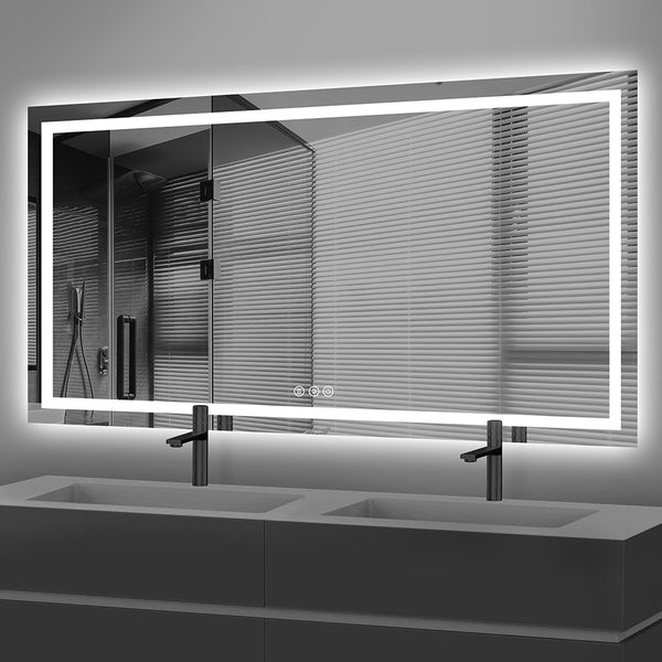 Frameless 88"x48" LED Bathroom Mirror with Backlit & Front Light | Double Vanity | Anti-Fog | Dimmable